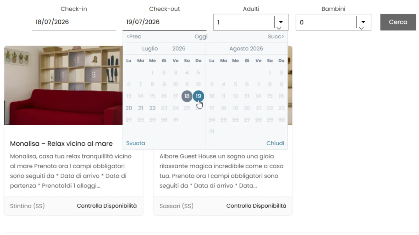 Screenshot integrazione prenotazioni Home Rent Sardegna